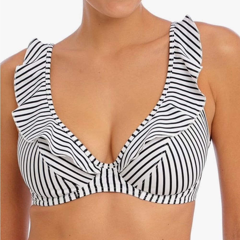 Freya Black and White Striped Bikini Top